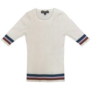 Jack Meets Kate Womens Short Sleeve Round Neck Ribbed Stretch Top, Colorblock S